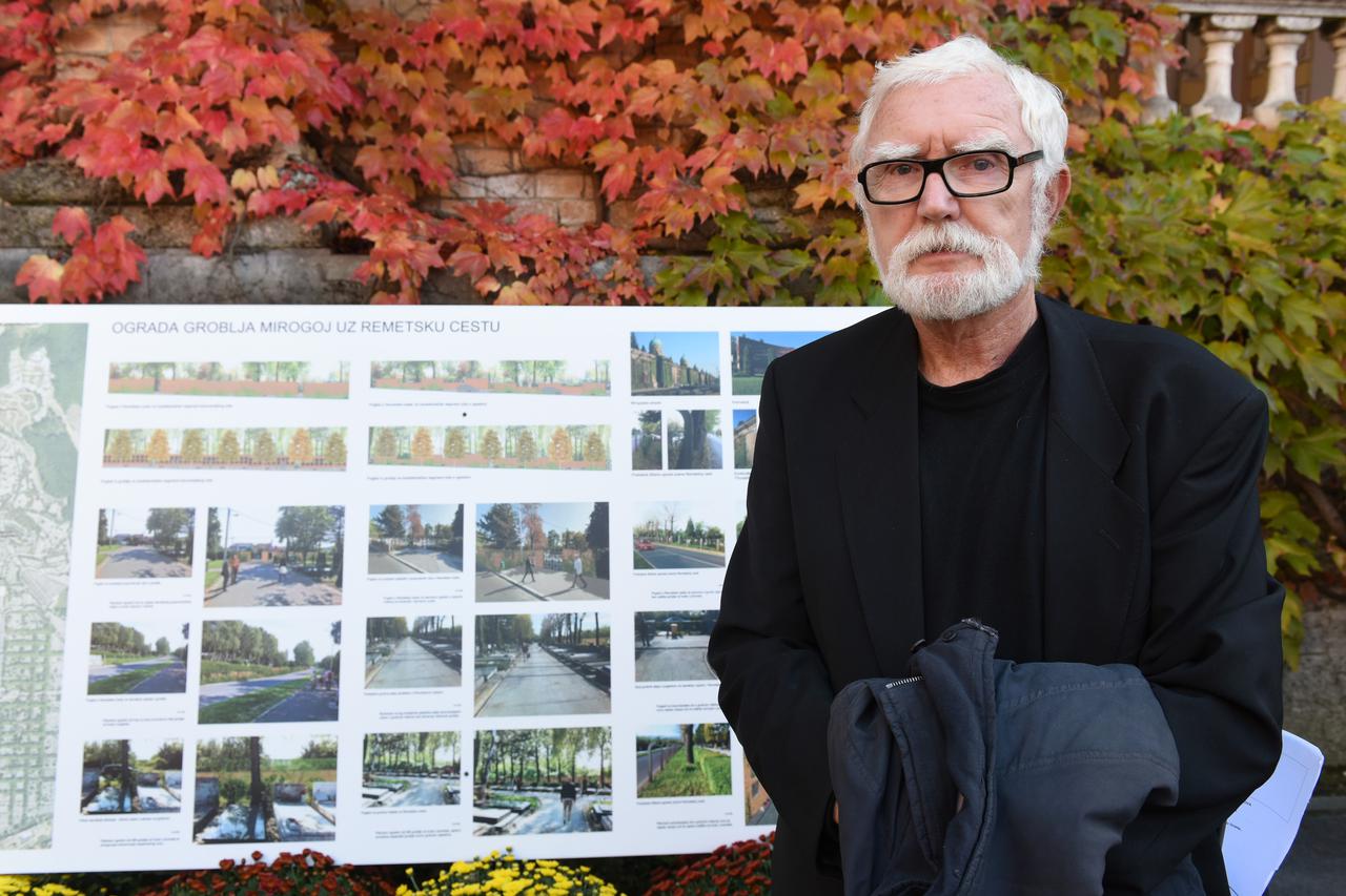 26.10.2015., Zagreb - Na glavnom ulazu groblja Mirogoj gradonacelnik Milan Bandic sa suradnicima i arhitektima predstavio je buduce radove na gradskom groblju, prvenstveno nove ograde groblja uz Remetsku cestu. Marijan Hrzic.  Photo: Davor Visnjic/PIXSELL