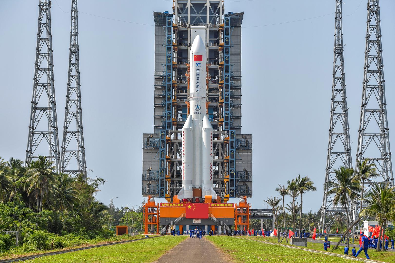The Long March-5B Y2 rocket, carrying the core module of China's space station Tianhe, sits at the launch pad of Wenchang Space Launch Center The Long March-5B Y2 rocket, carrying the core module of China's space station Tianhe, sits at the launch pad of Wenchang Space Launch Center in Hainan province, China April 23, 2021. cnsphoto via REUTERS   ATTENTION EDITORS - THIS IMAGE WAS PROVIDED BY A THIRD PARTY. CHINA OUT. STRINGER