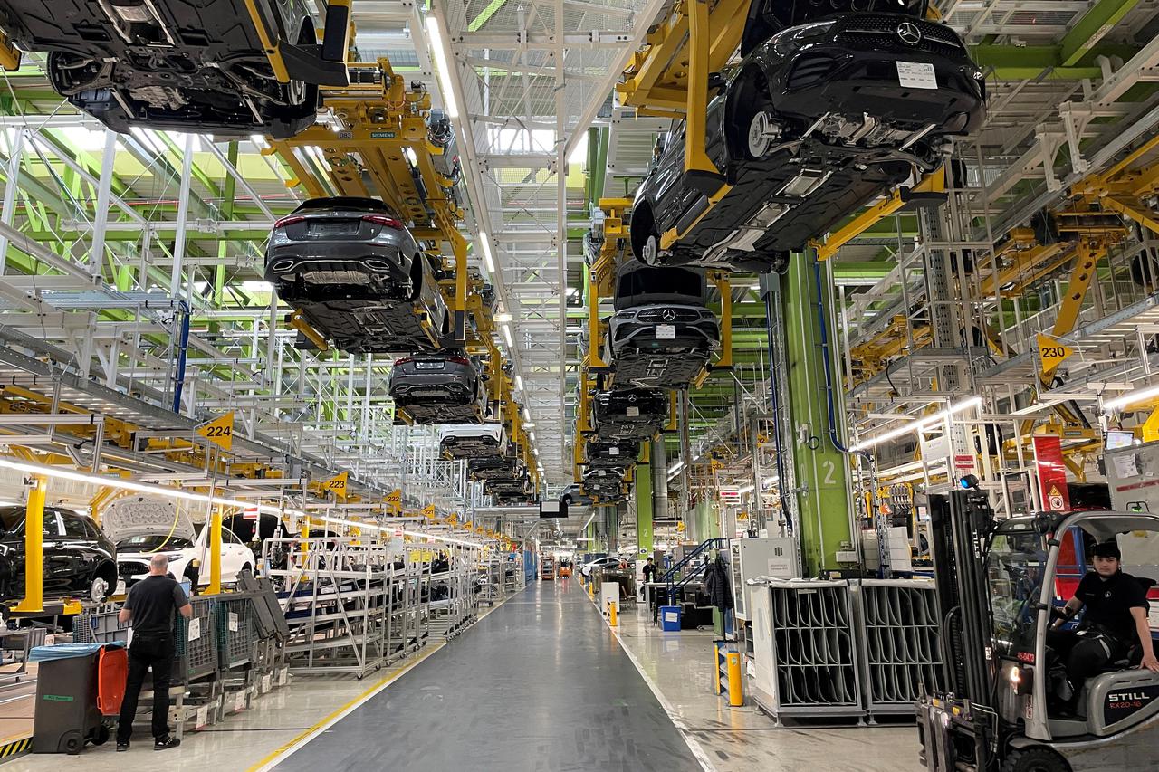 FILE PHOTO: A general view of production lines of German car manufacturer Mercedes-Benz at a factory, in Rastatt