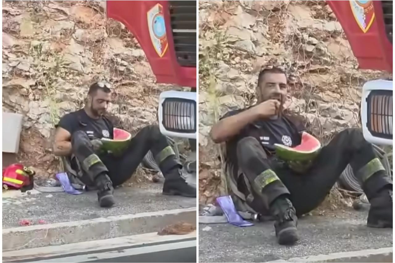 Vatrogasac jede lubenicu