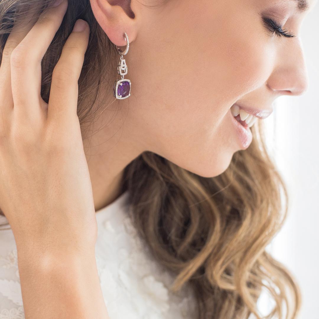 Zlatne naušnice sa briljantima i ametistom, redovna cijena 20500kn s popustom 15375 kn, Zaks