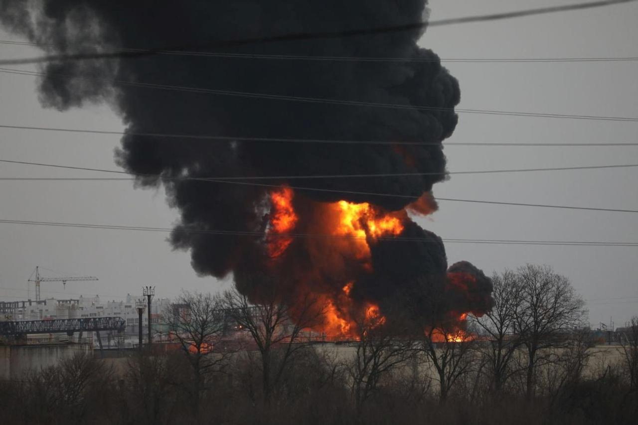 A view shows a fuel depot on fire in Belgorod