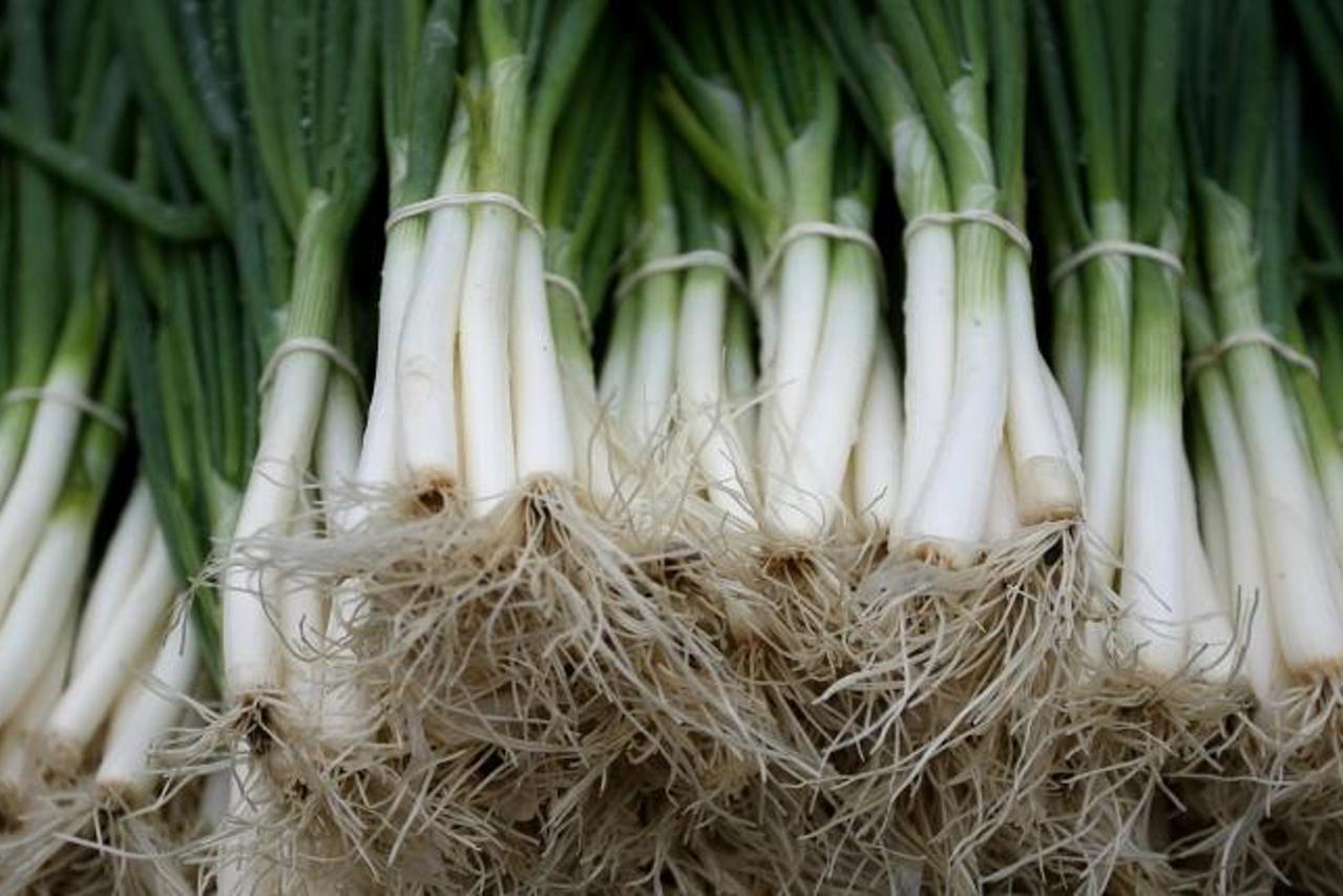 '29.03.2013., Osijek - Gradjani u posljednji trenutak u Kovini na velikoj trznici kupuju namirnice za uskrsnje blagdane. Mladi luk.  Photo: Davor Javorovic/PIXSELL'