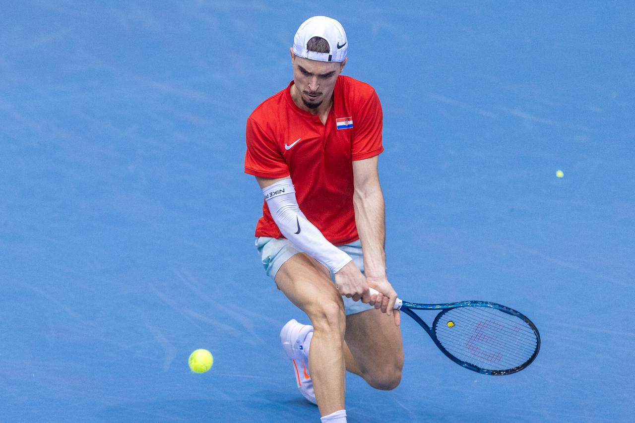 Osijek: Dino Prizmić i Jozef Kovalik u drugom meču Davis Cupa između Hrvatske i Slovačke