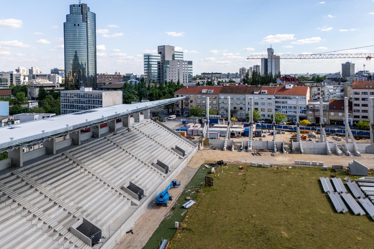 Pogled iz zraka na radove  na novom stadionu u Kranjčevićevoj 