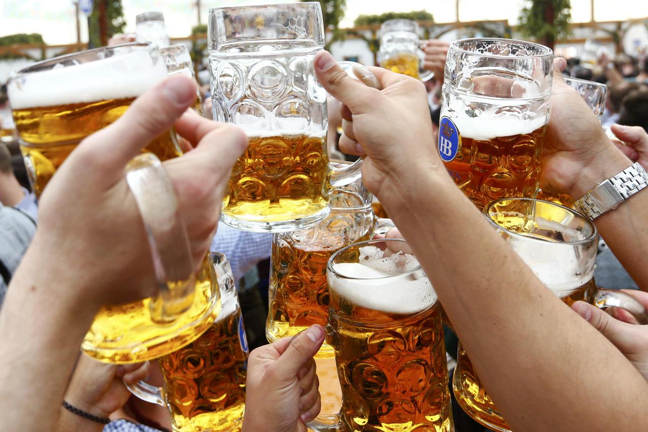Visitors toast with beer on the first day of the 182nd Oktoberfest in Munich, Germany, September 19, 2015. Millions of beer drinkers from around the world will come to the Bavarian capital over the next two weeks for Oktoberfest, which starts today and ru