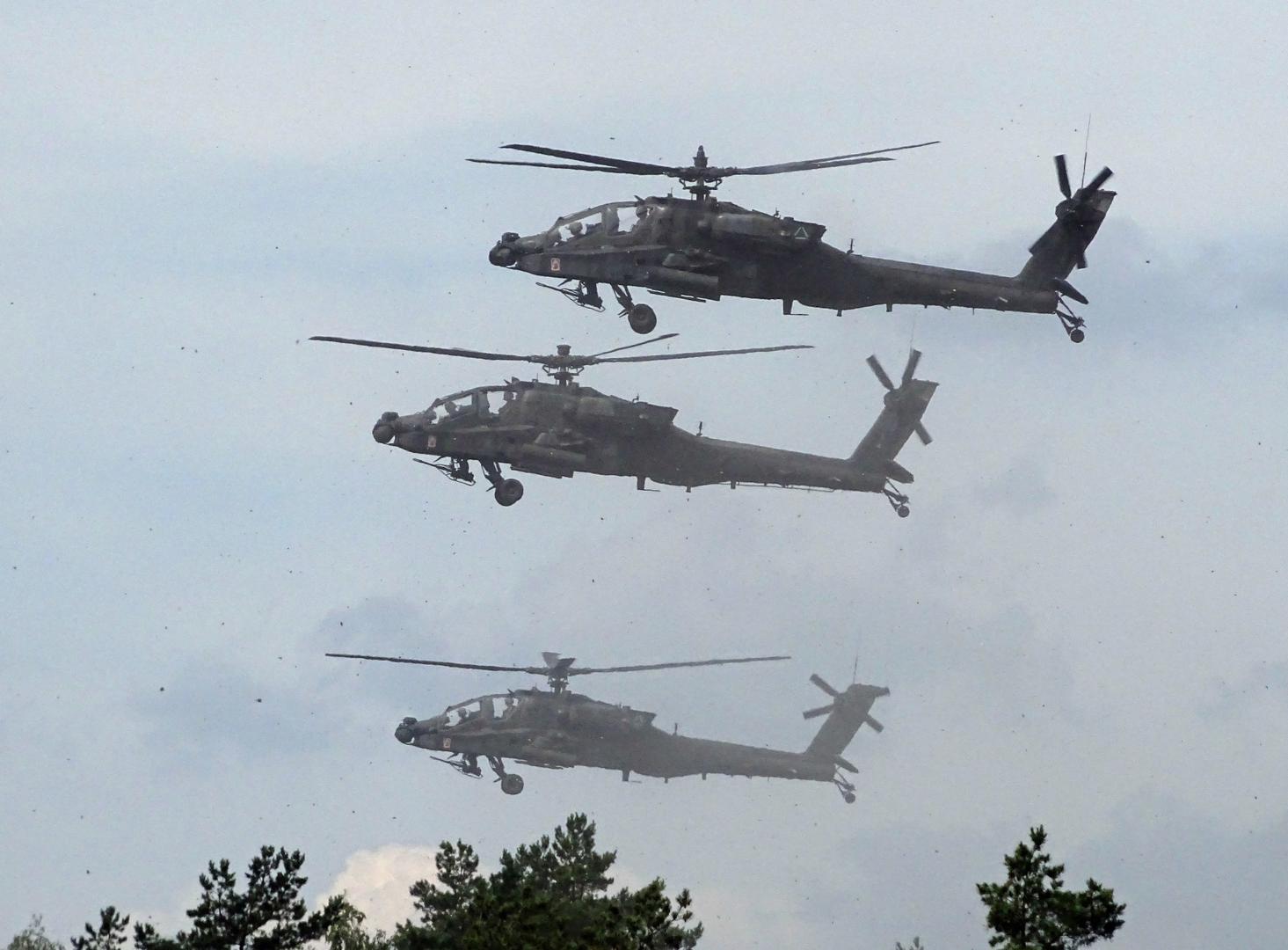 Među vozilima u vježbi su američki oklopnjak Stryker, helikopteri Apache...