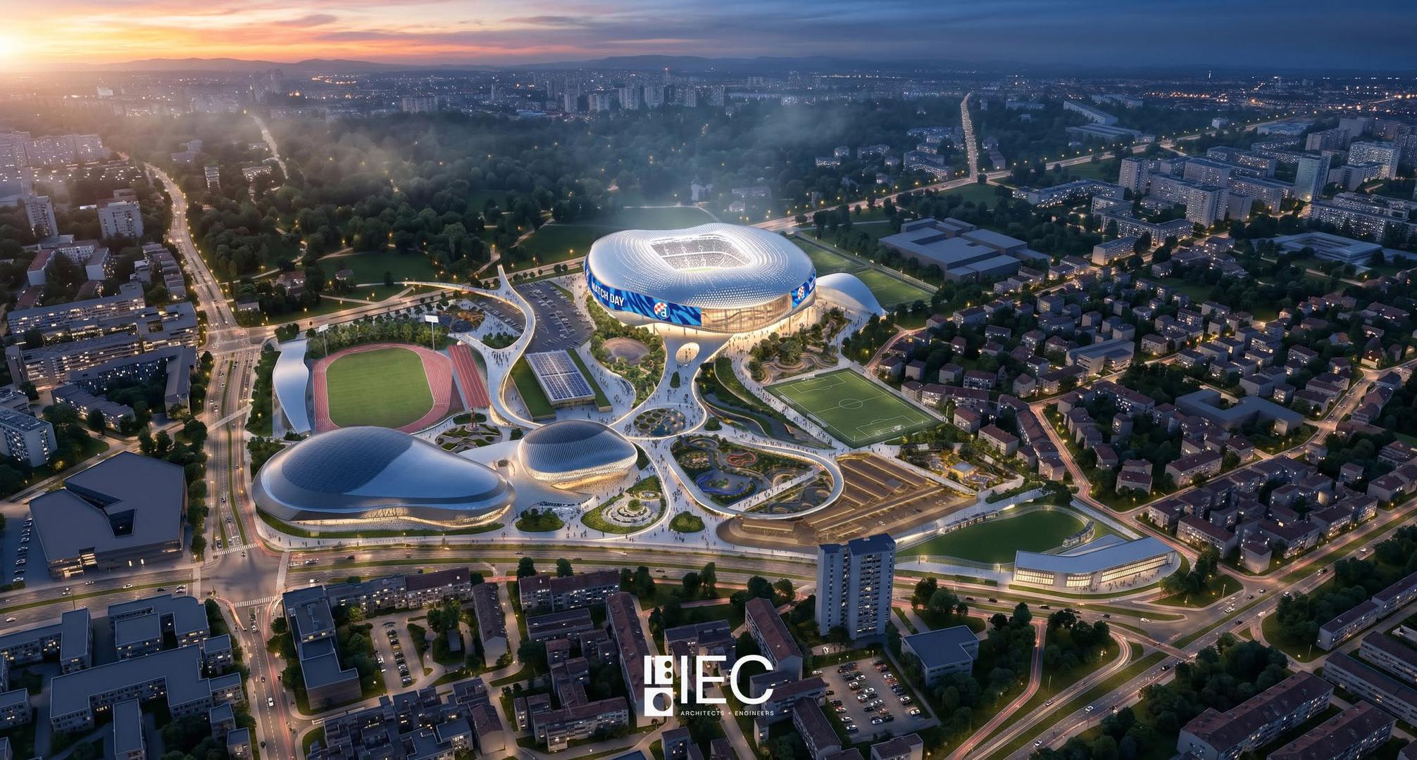 Ured IEC Architects + Engineers predstavio je prijedlog novog stadiona Maksimir i sportskog centra Svetice kao jedinstvenog gradskog sportskog parka, nadahnutog počecima Maksimirskog stadiona i njegovom povezanošću sa šumom i krajolikom.