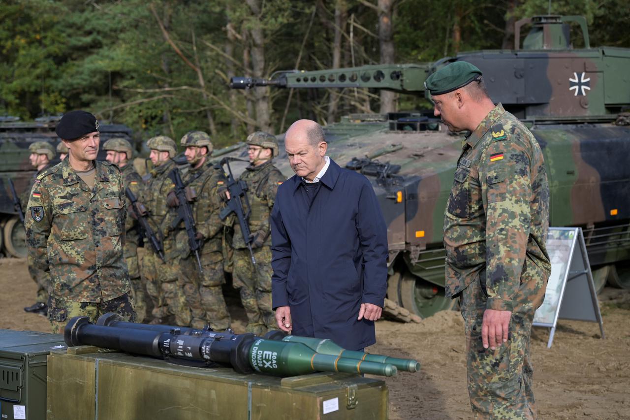 German Chancellor Scholz visits German army training at a military base in Bergen