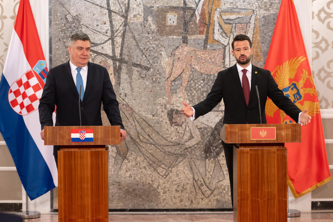Podgorica: Konferencija za medije predsjednika Crne Gore Jakova Milatovića i predsjednika Republike Hrvatske Zorana Milanovića 