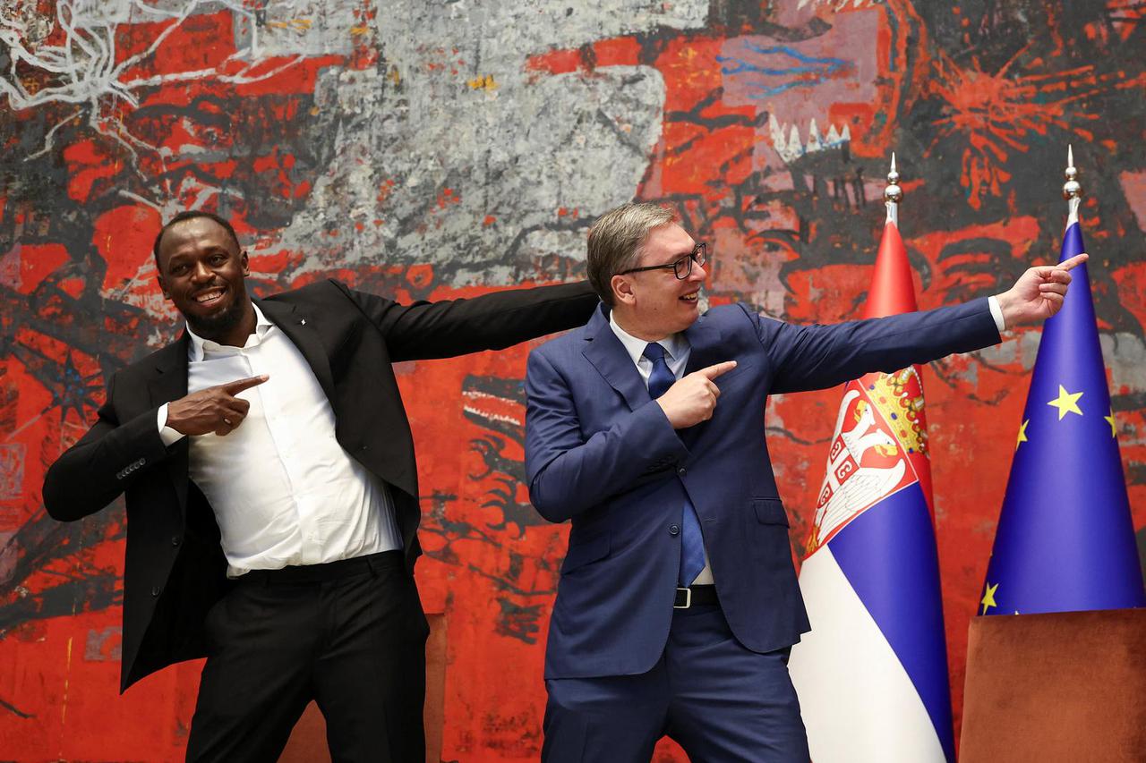 Serbia's President Vucic meets former Olympic champion Usain Bolt, in Belgrade