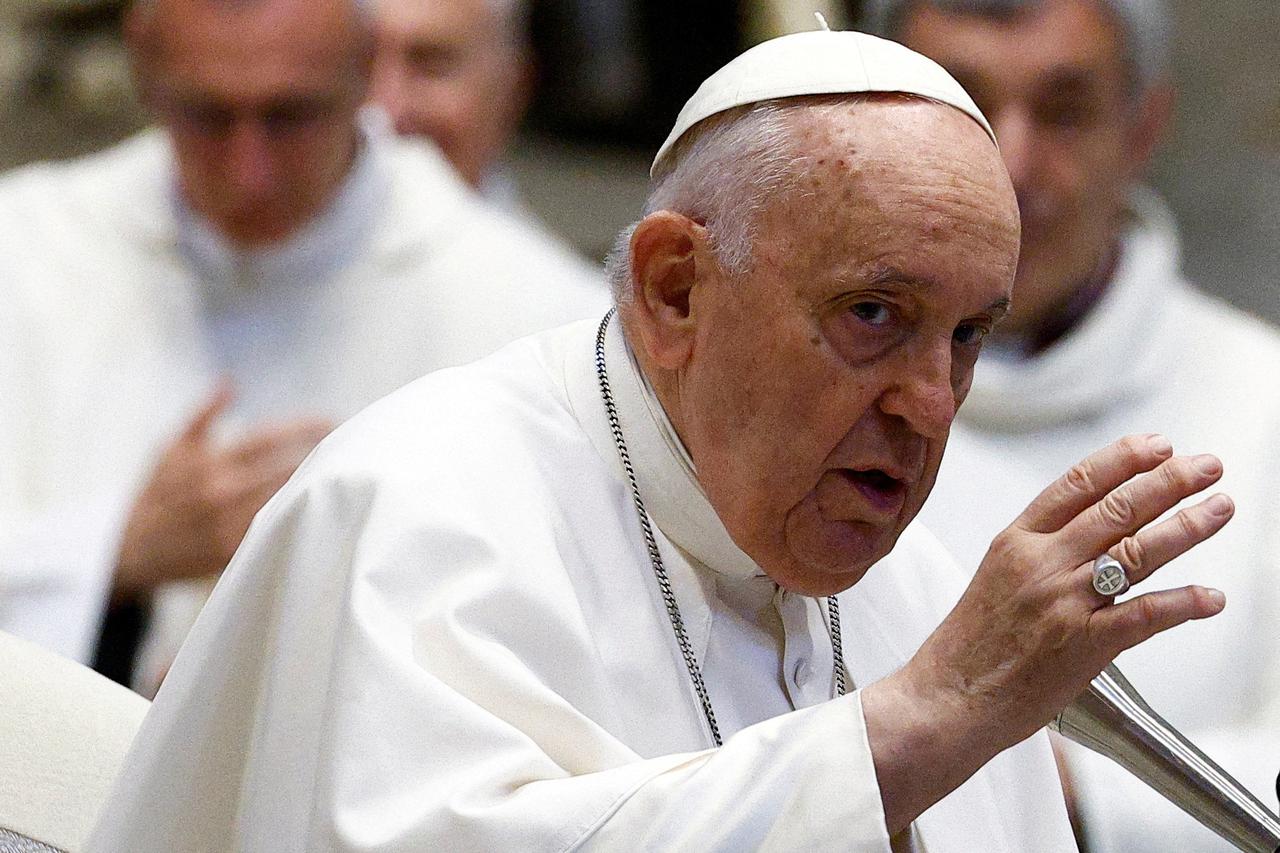 Pope Francis meets with pilgrims in St. Peter's Basilica, at the Vatican