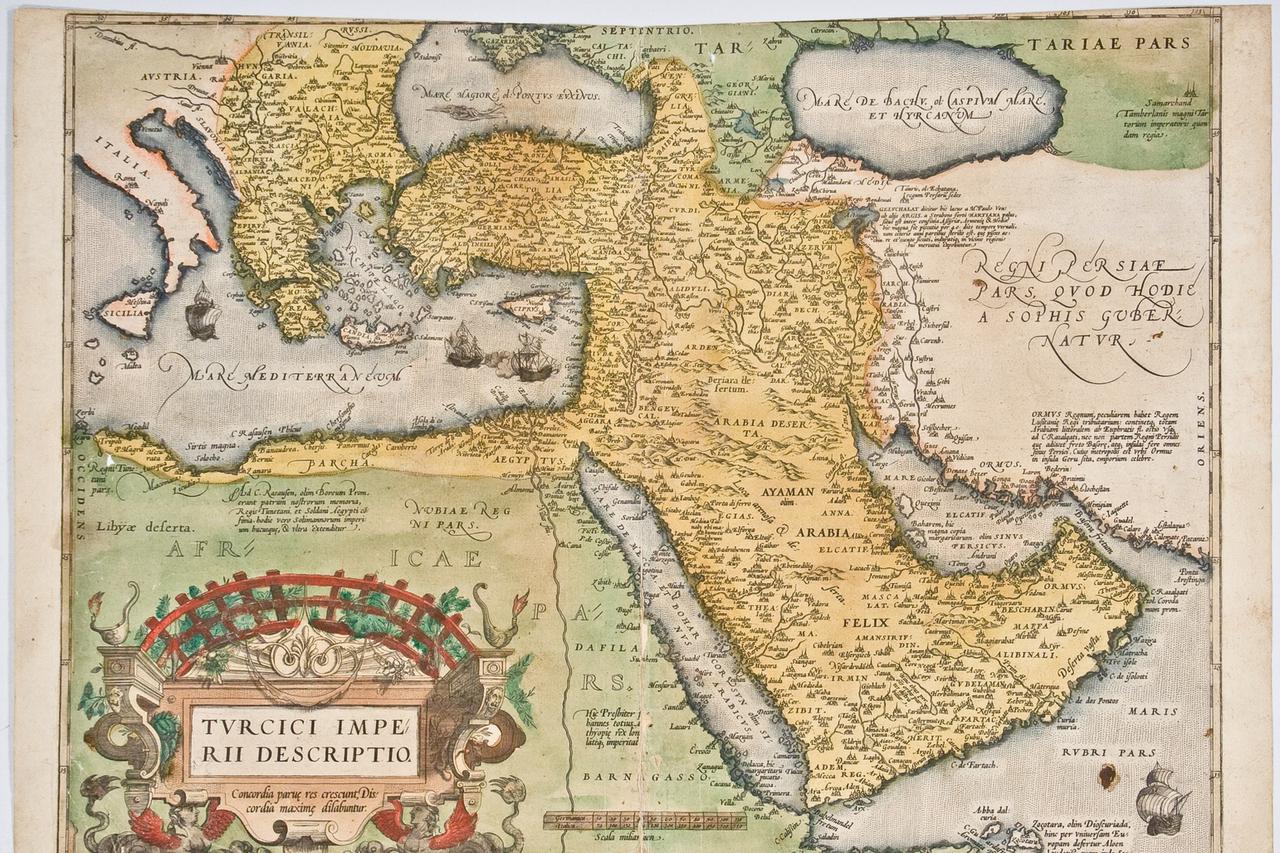 Karta Osmanskog Carstva, kartograf Abraham Ortelius, Antwerpen, 1571., Hrvatski povijesni muzej