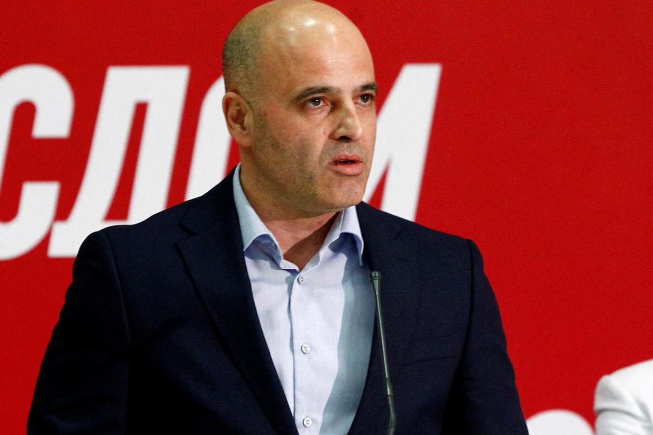 FILE PHOTO: Newly elected leader of SDSM Dimitar Kovacevski and successor of Prime Minister Zoran Zaev addresses the media in Skopje