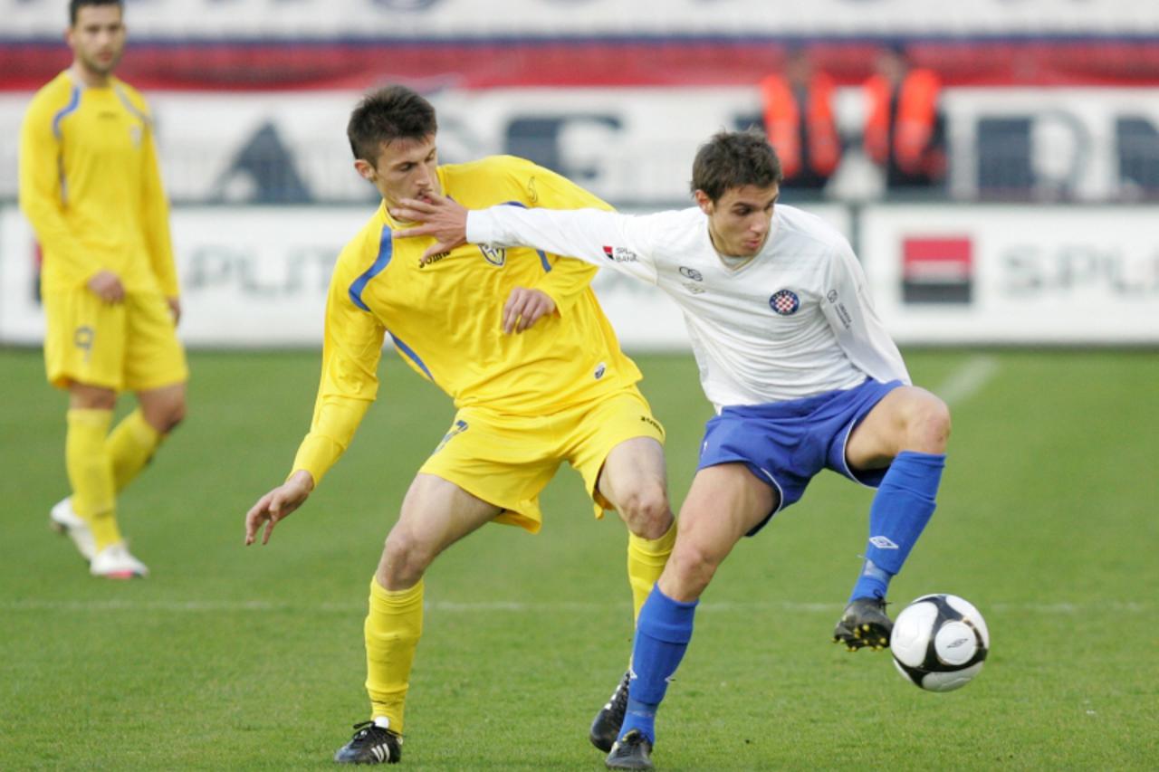 \'26.02.2011., Poljud, Split - Nogometna utakmica 19. kola Prve HNL izmedju NK Hajduk i NK Inter Zapresic. Dvije osmice,Kreso Ljubicic i Ante Budimir. Photo: Ivo Cagalj/PIXSELL\'