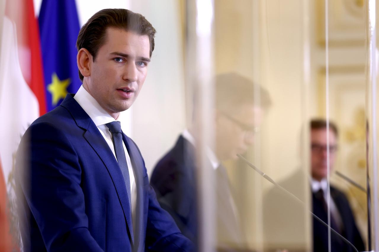Austria's Chancellor Sebastian Kurz addresses the media next to Health Minister Rudolf Anschober, as the coronavirus disease (COVID-19) outbreak continues in Vienna