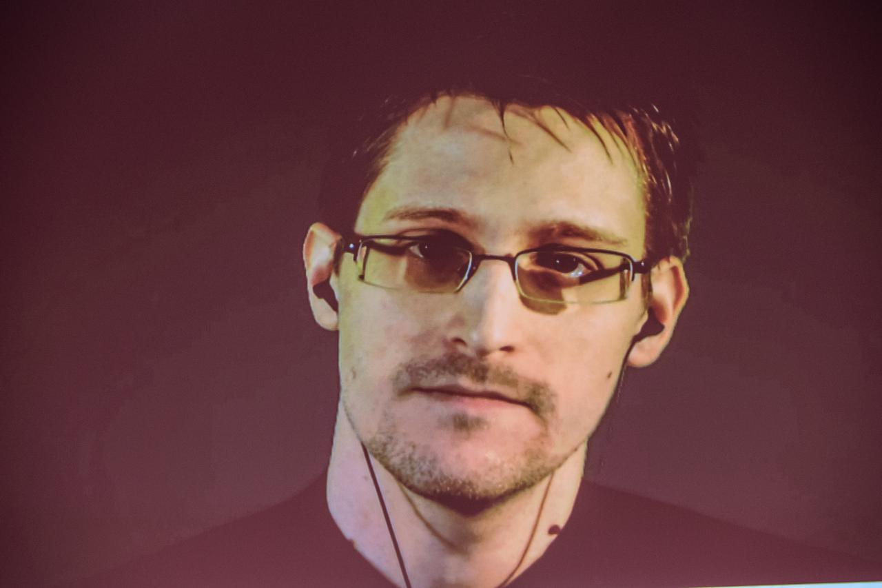 US whistleblower Edward Snowden speaks during a live broadcast at the CeBIT?in Hanover, Germany, 18 March 2015. The world's biggest computer fair CeBIT runs until 20 March 2015. PHOTO: OLE?SPATA/dpa/DPA/PIXSELL