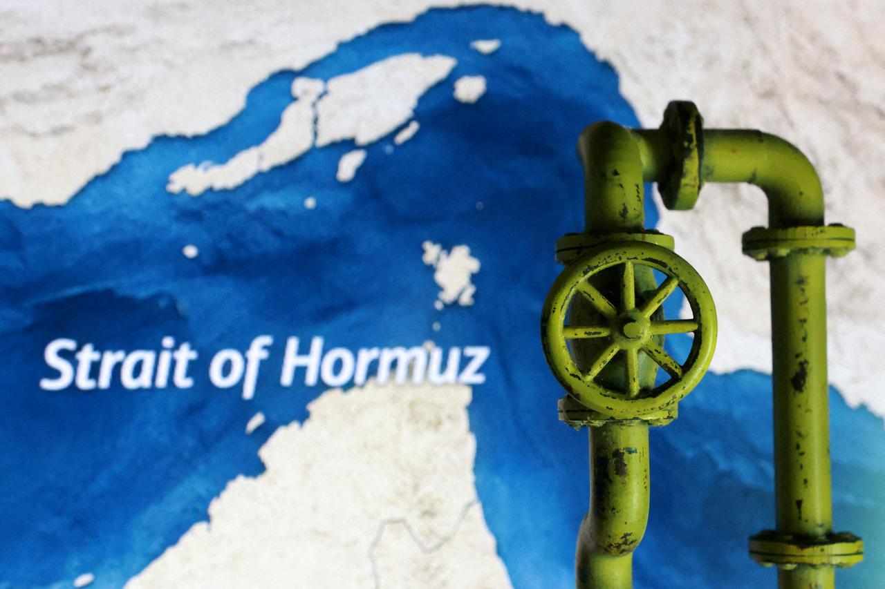 FILE PHOTO: Illustration shows map showing the Strait of Hormuz and 3D printed oil pipeline