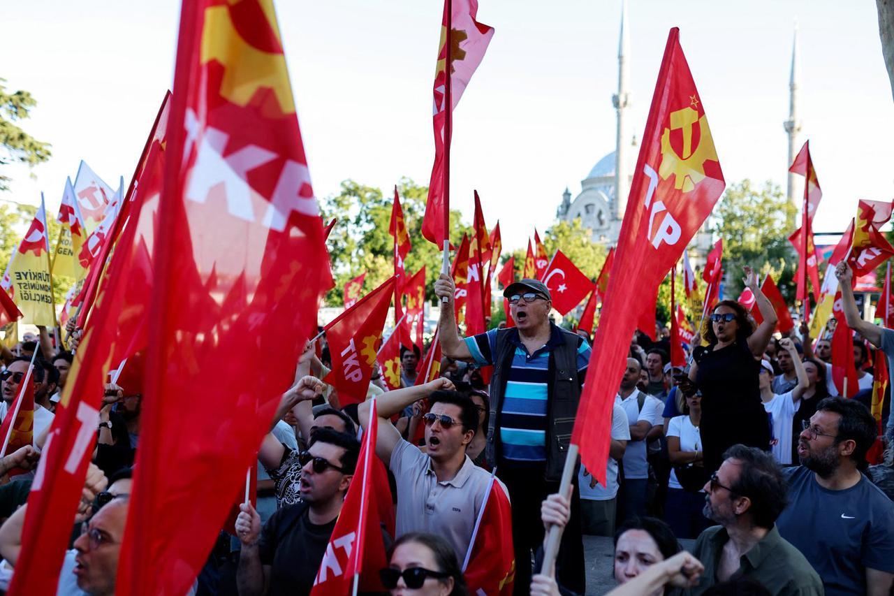 People protest ahead of the NATO leaders' summit, in Istanbul