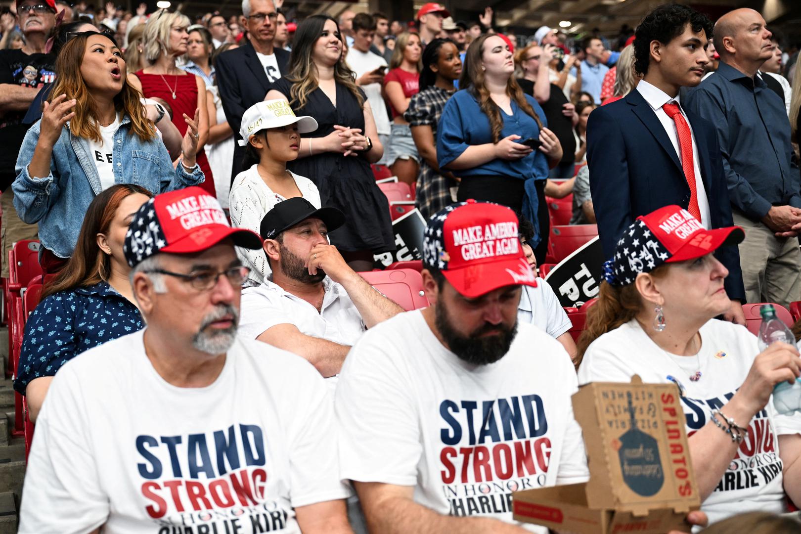 People gather to attend a memorial service for slain conservative commentator Charlie Kirk at State Farm Stadium, in Glendale, Arizona, U.S., September 21, 2025. REUTERS/Caitlin O'Hara Photo: CAITLIN O'HARA/REUTERS