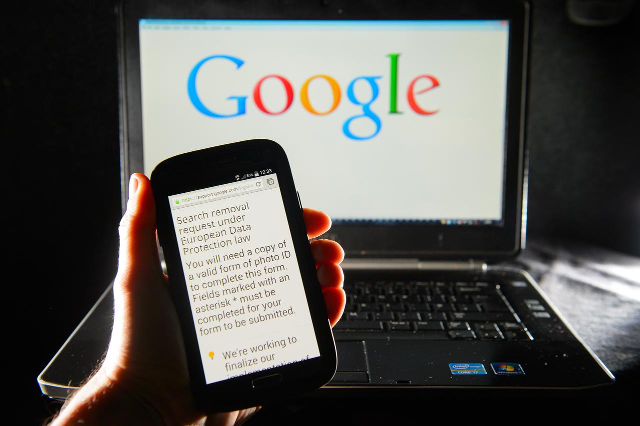 Google sets up data removal webformA Google search removal request displayed on the screen of a smart phone, after Google was forced by European law to allow members of the public to apply to have old or outdated internet search data about themselves dele