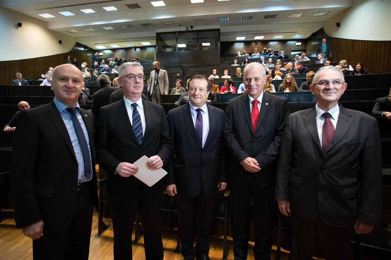 09.12.2015., Zagreb -  U dekanatu Medicinskog fakulteta na Salati odrzano je obiljezavanje 80. godina osnutka i rada zavoda za sudsku medicinu i kriminalistiku. Predrag Fred Matic, Branko Hrvatin, Damir Boras, Dinko Cvitan. 