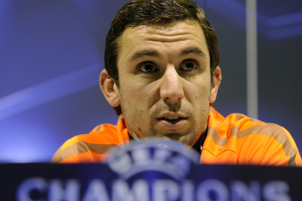 'Darijo Srna of FC Shakhtar Donetsk attends a press conference at the Partizan Stadium in Belgrade, on November 22, 2010, a day before their Champions League match against FK Partizan.   AFP PHOTO / A