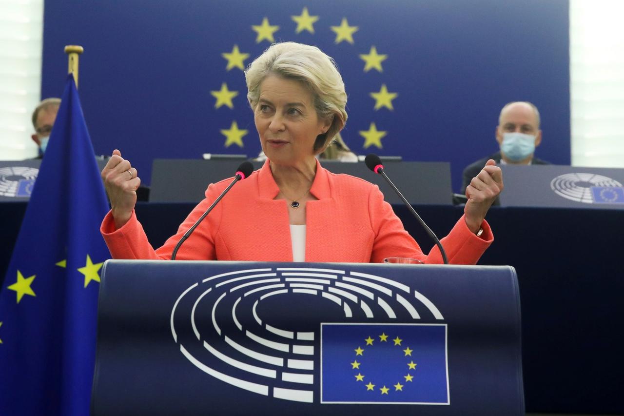 EU Commission President von der Leyen speaks at European Parliament in Strasbourg