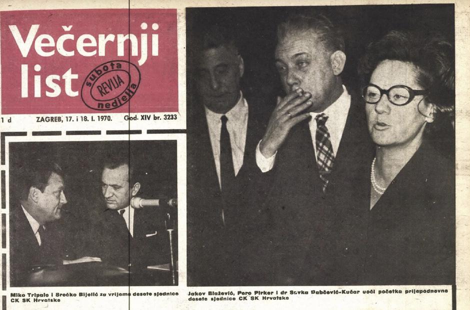 Fotografije s desete sjednice CK SKH. Večernji list, br. 3233, 17. siječnja 1970. str 1.