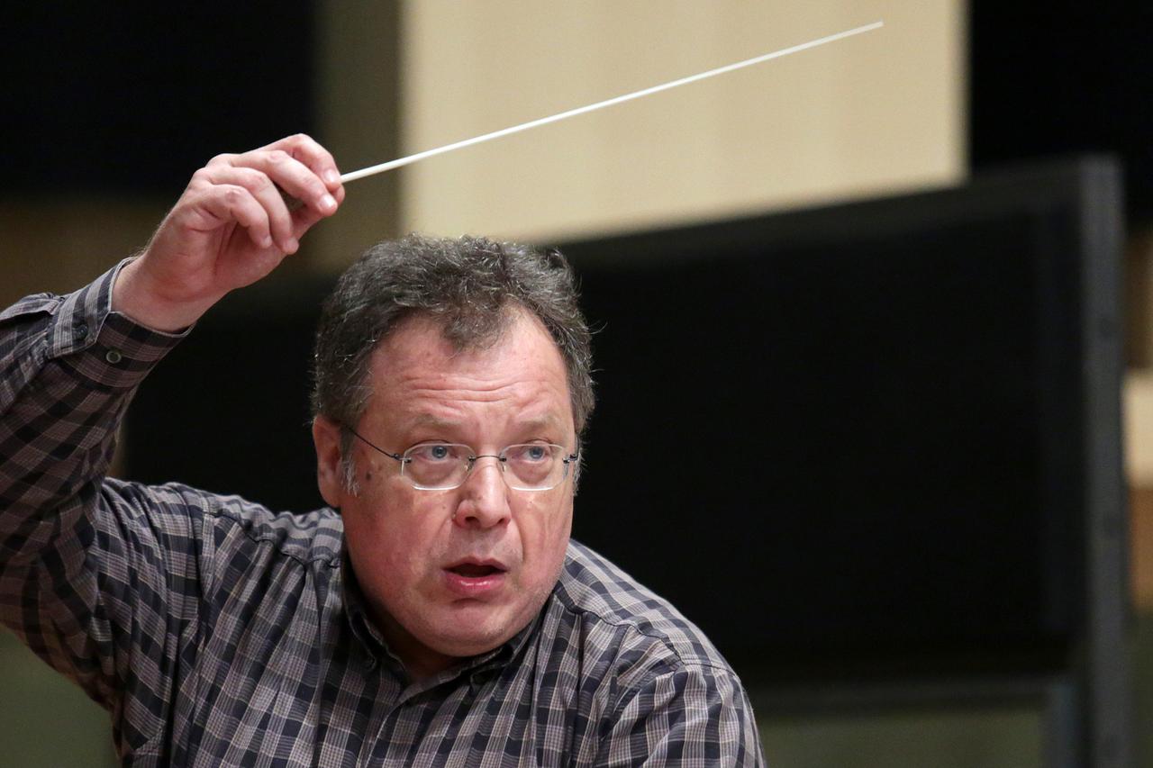05.05.2015., Zagreb - Dirigent Mladen Tarbuk na probi sa Zborom i Orkestrom HRT-a i sa solistima. Photo: Borna Filic/PIXSELL