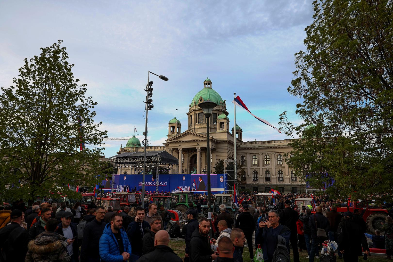 People attend a rally in support of policies of the President Aleksandar Vucic and to express opposition to months of student protests across the country, in Belgrade, Serbia, April 11, 2025. REUTERS/Zorana Jevtic Photo: ZORANA JEVTIC/REUTERS
