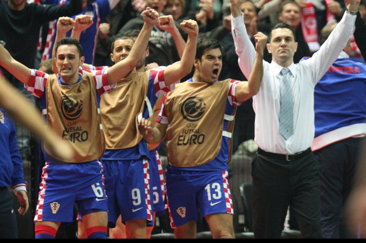 '04.02.2012., Spaladium Arena, Split - UEFA FUTSAL EURO 2012., Hrvatska - Ceska. Slavlje na hrvatskoj klupi.  Photo: Ivo Cagalj/PIXSELL'
