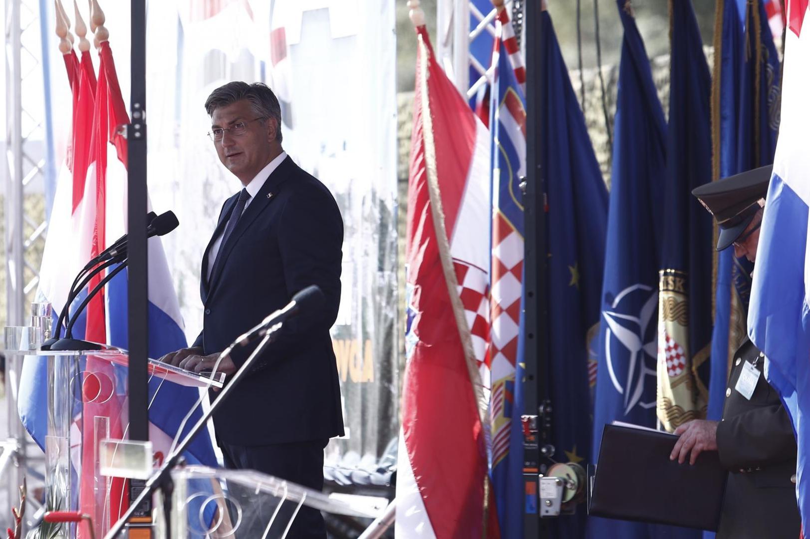 05.08.2021., Knin - Svecani program i dolazak drzavnih duznosnika povodom Dana pobjede i domovinske zahvalnosti te Dana hrvatskih branitelja na stadionu NK Dinara. Andrej Plenkovic Photo: Milan Sabic/PIXSELL
