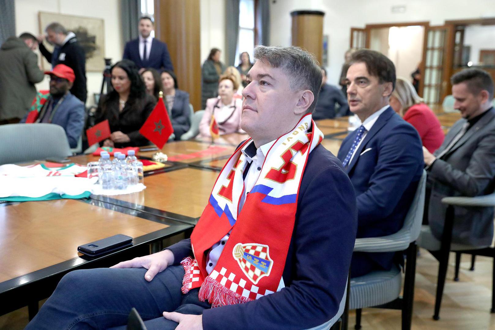 23.11.2022., Zagreb - Skupina marokansko hrvatskog orijateljstva organizirala je u Saboru je gladanje utakmice svjetskog prvenstva izmedju Hrvatske i Maroka. Photo: Patrik Macek/PIXSELL