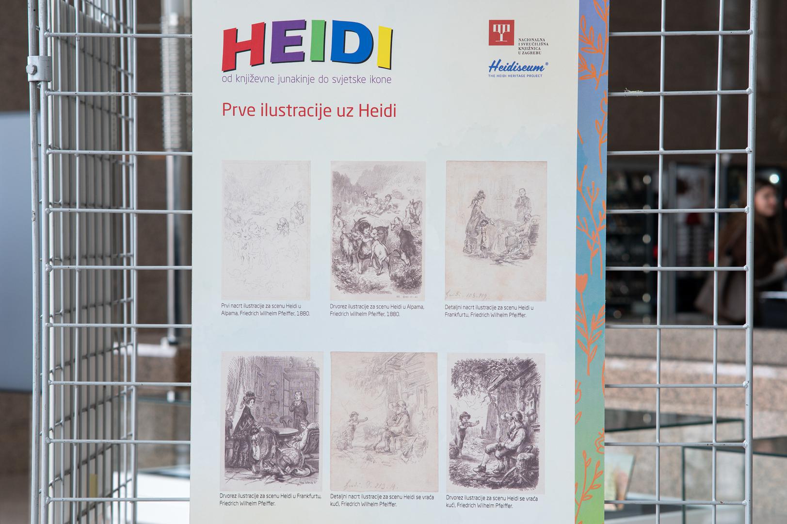 Uz hrvatska, izložena su njemačka izdanja te prijevodi iz Arhiva Heidi, koji je 2023. s Arhivom Johanne Spyri Švicarskoga instituta za dječju i omladinsku književnost, upisan u UNESCO-ov popis Memory of the World