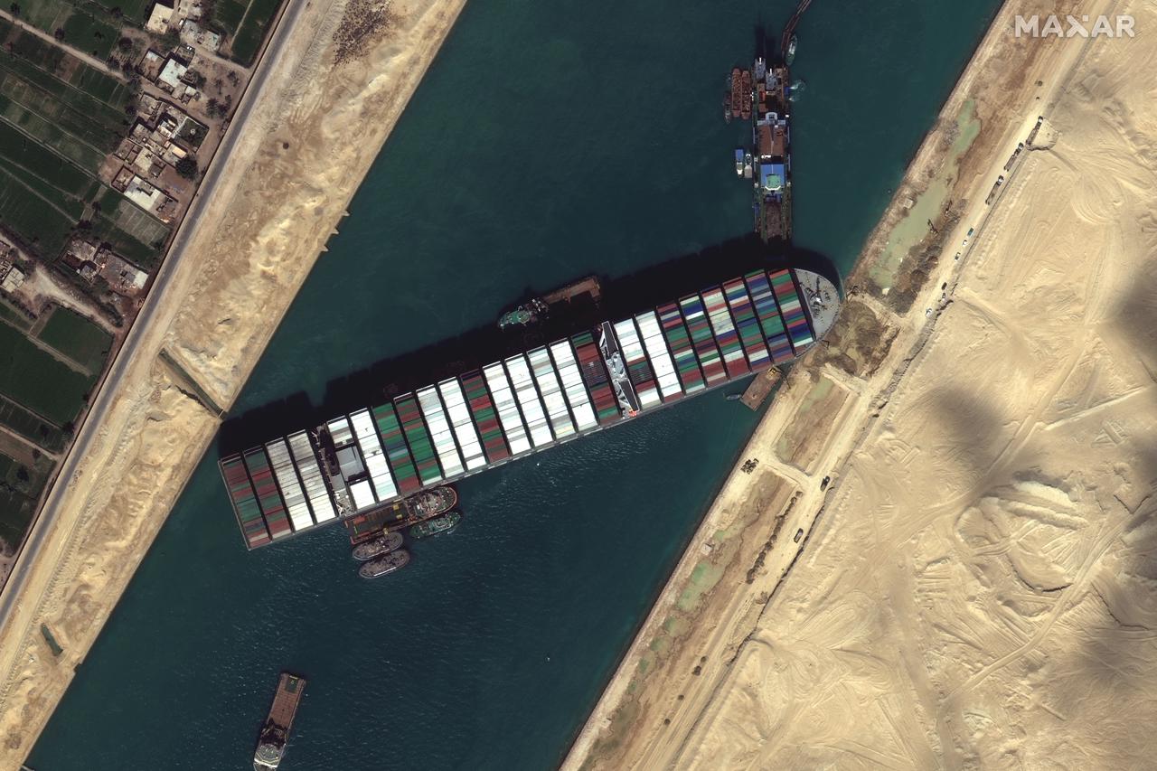 Ever Given container ship is pictured in Suez Canal, in Suez Canal