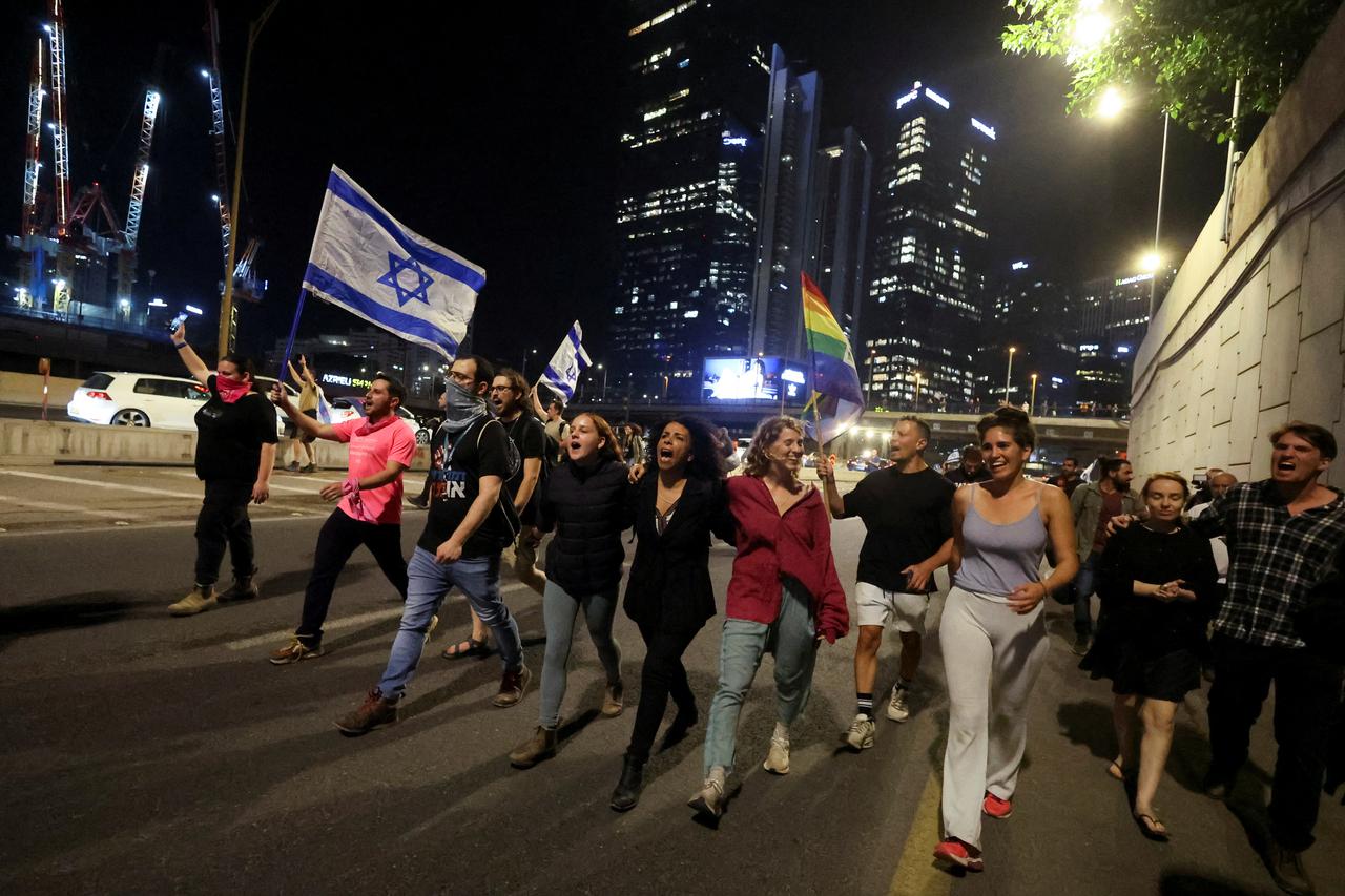 Demonstration against Israel's nationalist coalition government's judicial overhaul, in Tel Aviv