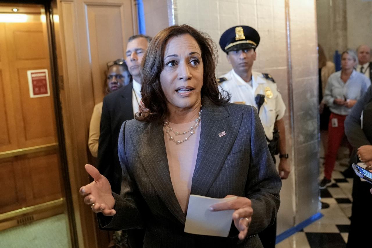 U.S. Vice President Harris votes the tie breaker on the Inflation Reduction Act on Capitol Hill