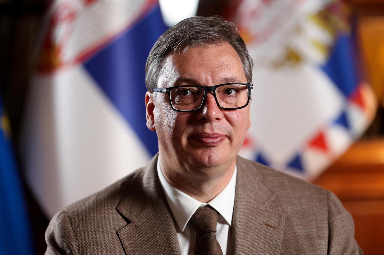 Serbian President Aleksandar Vucic during an interview with Reuters in Belgrade