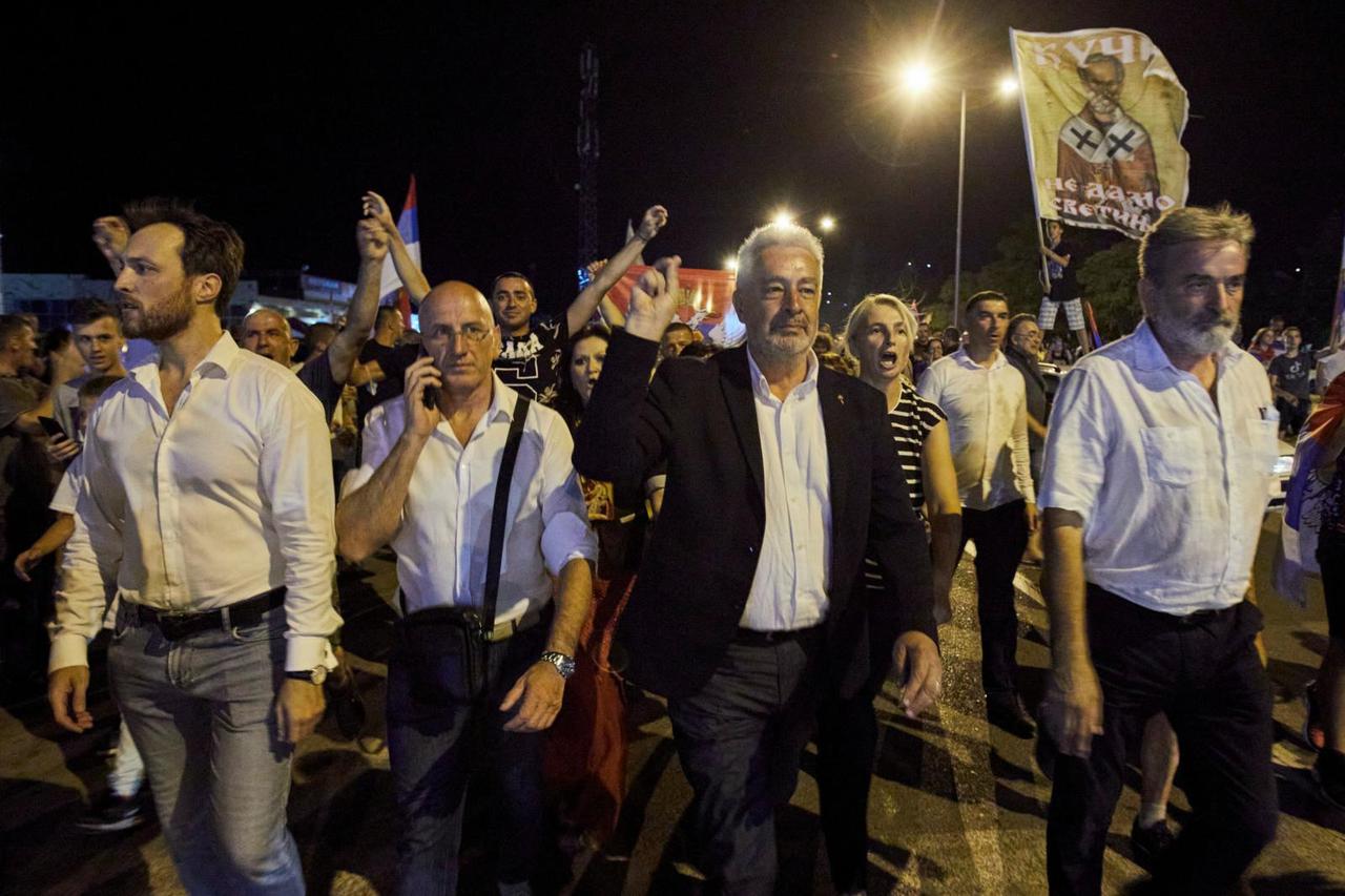 Zdravko Krivokapic, the leader of the pro-Serb alliance "For the Future of Montenegro", leads a protest in Podgorica
