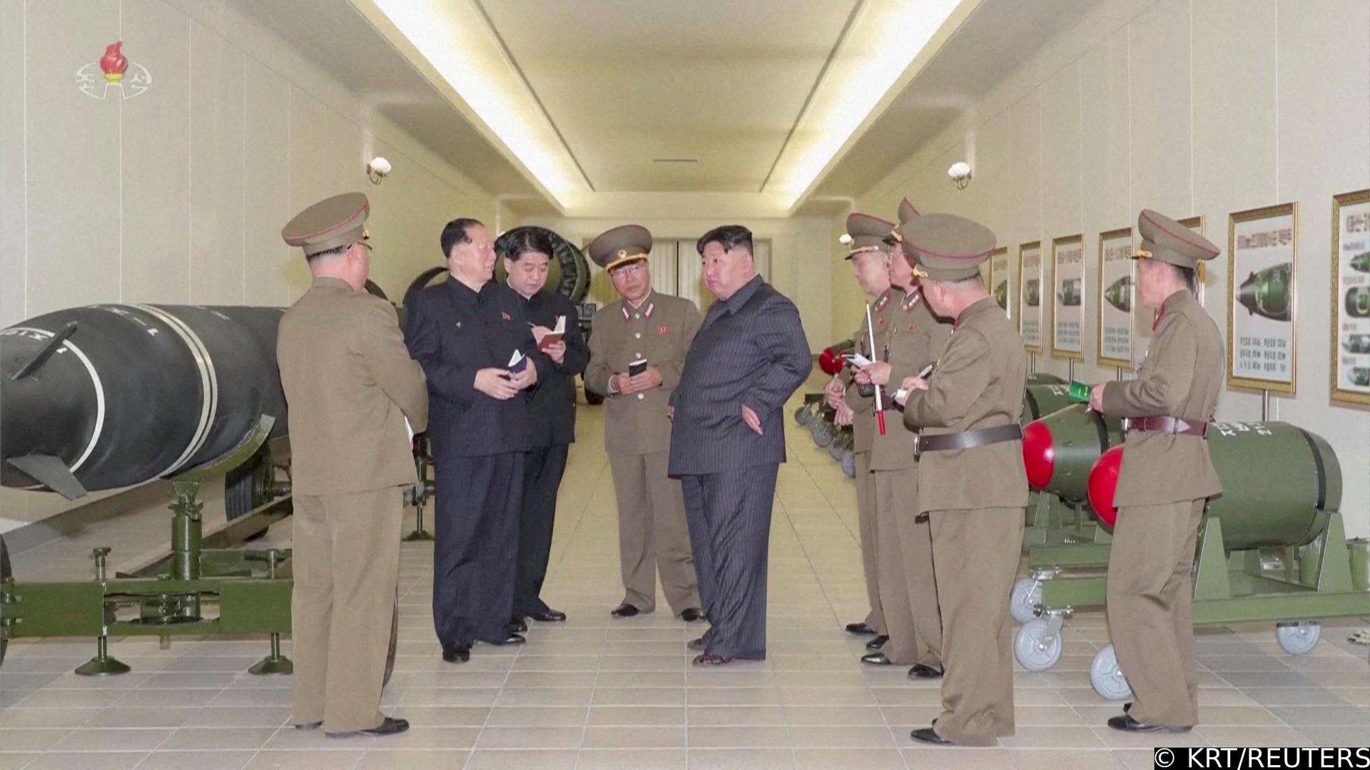 A screen grab shows North Korean leader Kim Jong Un inspecting nuclear warheads at an undisclosed location in this undated still image used in a video.  KRT/via Reuters TV/Handout via REUTERS   THIS IMAGE HAS BEEN SUPPLIED BY A THIRD PARTY. NORTH KOREA OUT. NO COMMERCIAL OR EDITORIAL SALES IN NORTH KOREA Photo: KRT/REUTERS