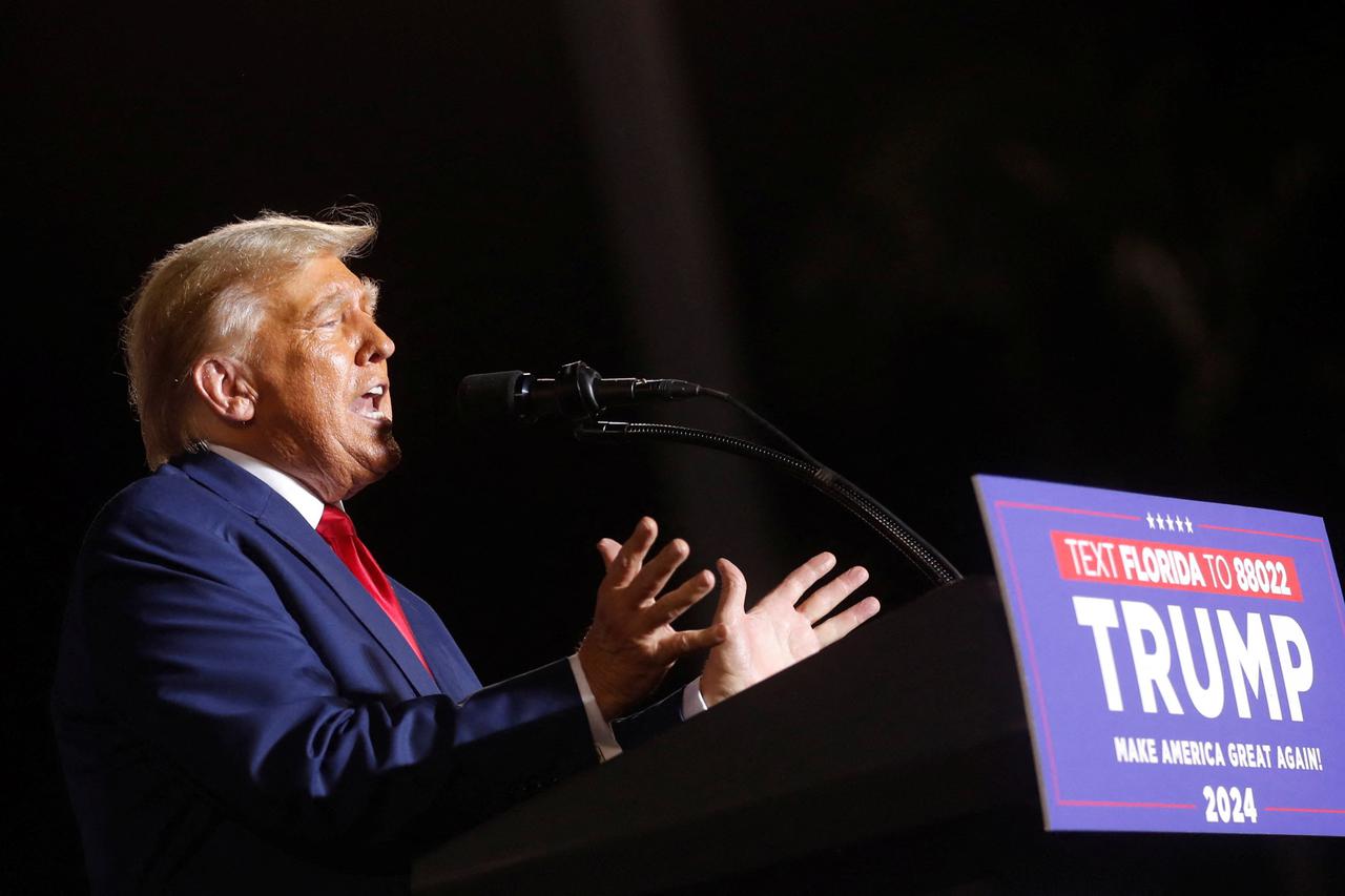 Former U.S. President Donald Trump holds a campaign rally in Hialeah