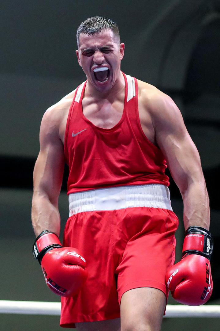 10.10.2020., Zagreb - Medjunarodni turnir u boksu Grand Prix Zagreb 2020. Finale. Super teska kategorija, +91kg, Marko Milun, Hrvatska - Ivan Variasov, Rusija.Photo: Igor Kralj/PIXSELL