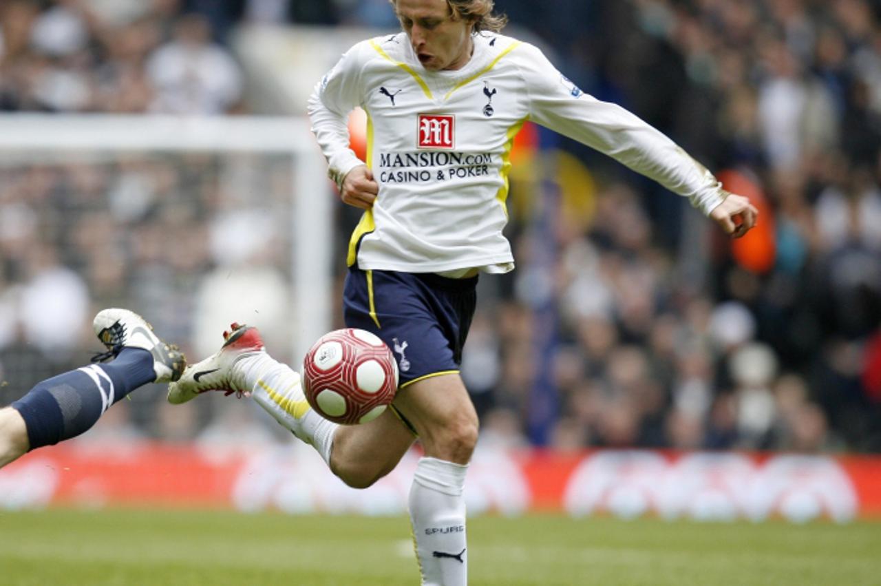 'Tottenham\'s Croatian player Luka Modric in action during the English Premier League football match between Tottenham Hotspur and Blackburn Rovers at White Hart Lane in London, England on March 13, 2