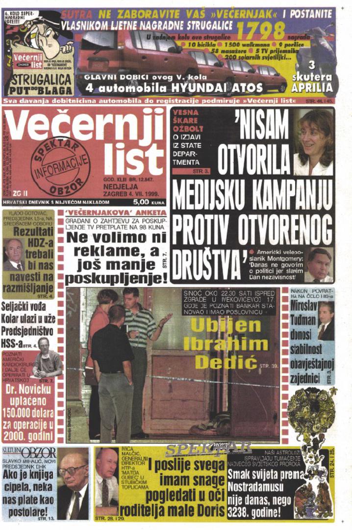 Novinari Večernjeg lista neumorno su radili tih dana kada je likvidiran Dedić.