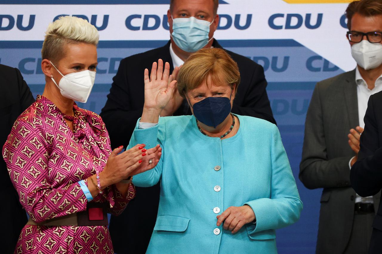 Reactions from the CDU party and chancellor candidate Armin Laschet at the party headquarters after general elections in Germany