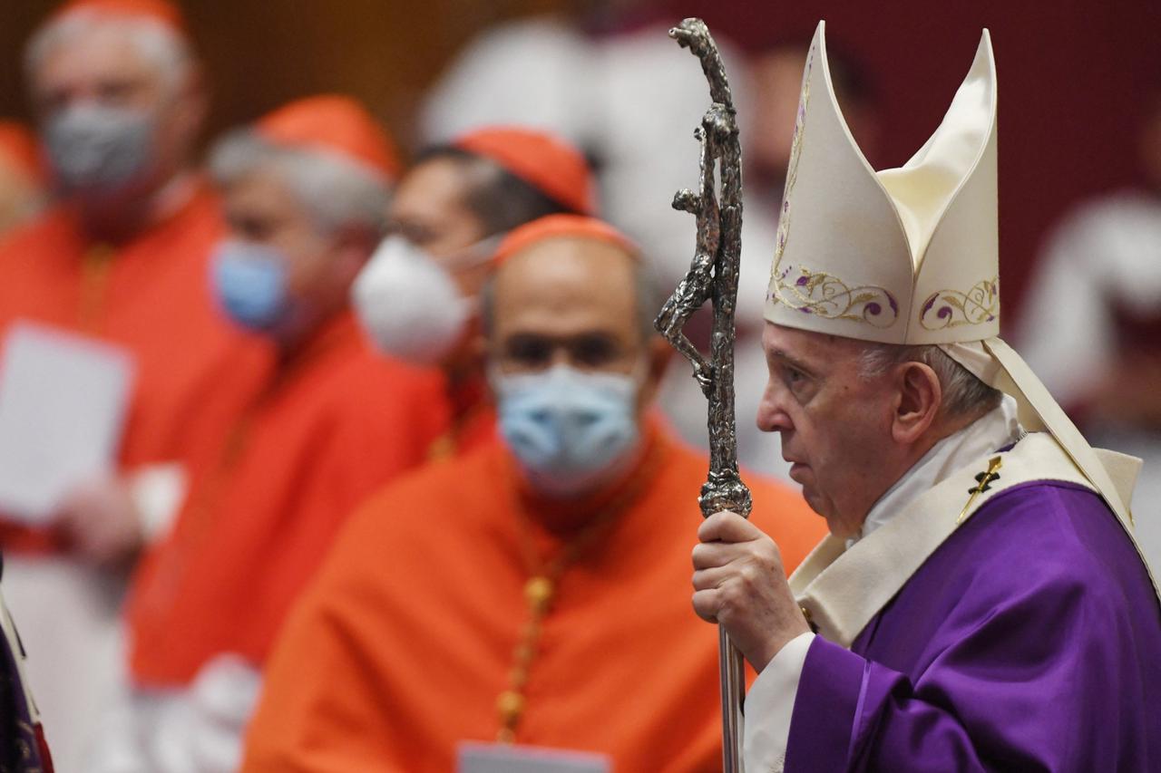 Pope Francis leads a mass with newly elected Cardinals- Vatican