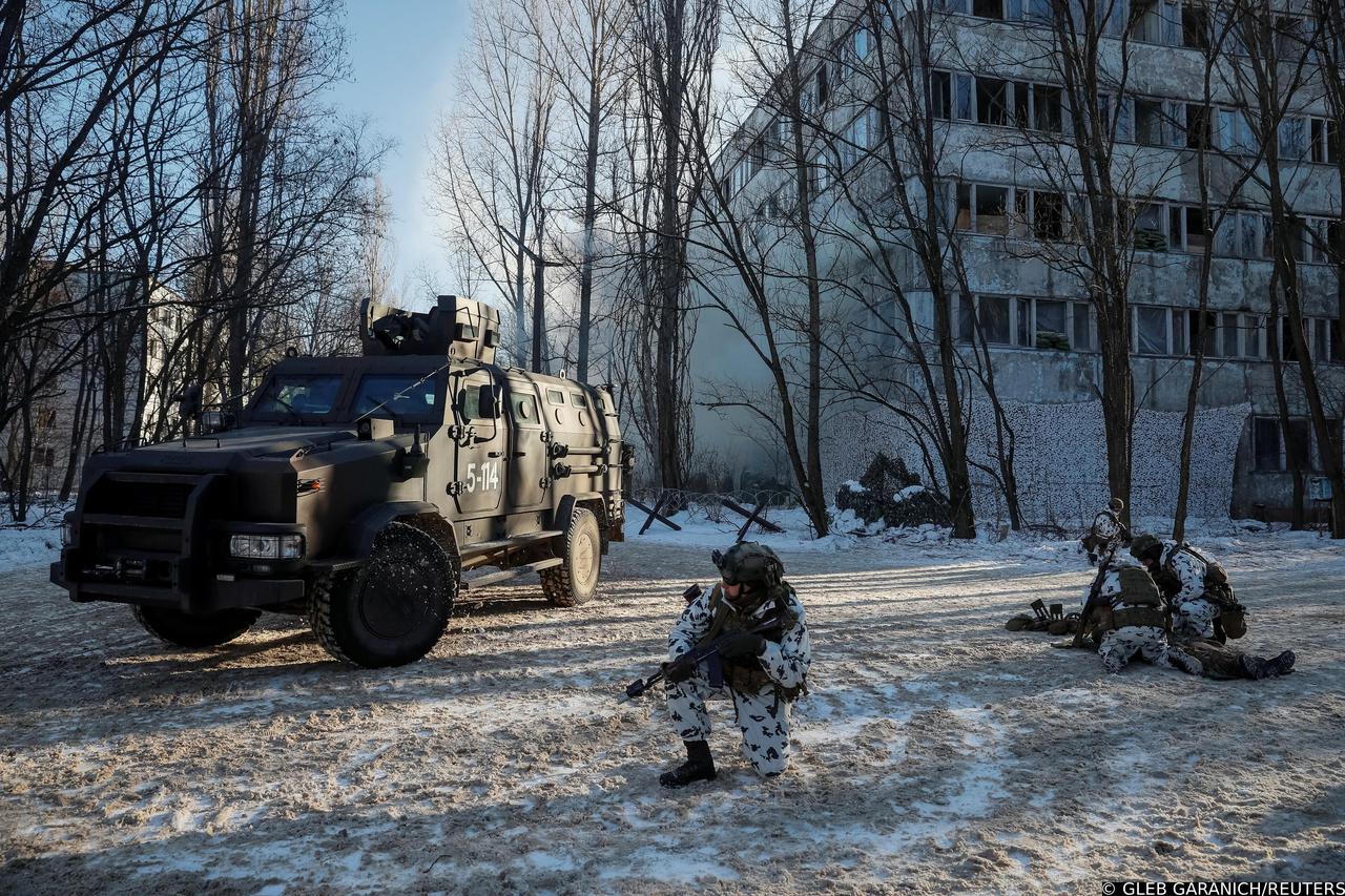 Ukrainian armed forces hold drills in the abandoned city of Pripyat