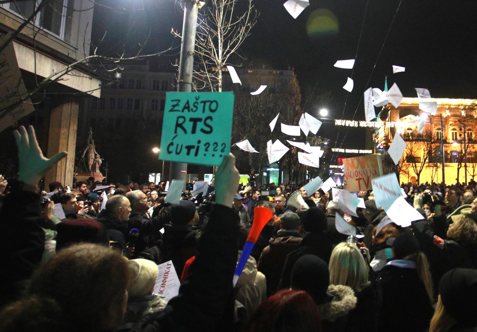 19, December, 2023, Belgrade - In front of the headquarters of the Republic Election Commission in Kralja Milan Street, a second day protest organized by the coalition "Serbia against violence" is underway due to the "stealing of the citizens' electoral will". . Photo: M. M./ATAImages.19, decembar, 2023, Beograd - Ispred sedista Republicke izborne komisije u Ulici kralja Milana u toku je drugi dan protesta koji je organizovala koalicija "Srbija protiv nasilja" zbog "kradje izborne volje gradjana". . . Photo: M. M./ATAImages. Photo: M. M./ATAImages/PIXSELL