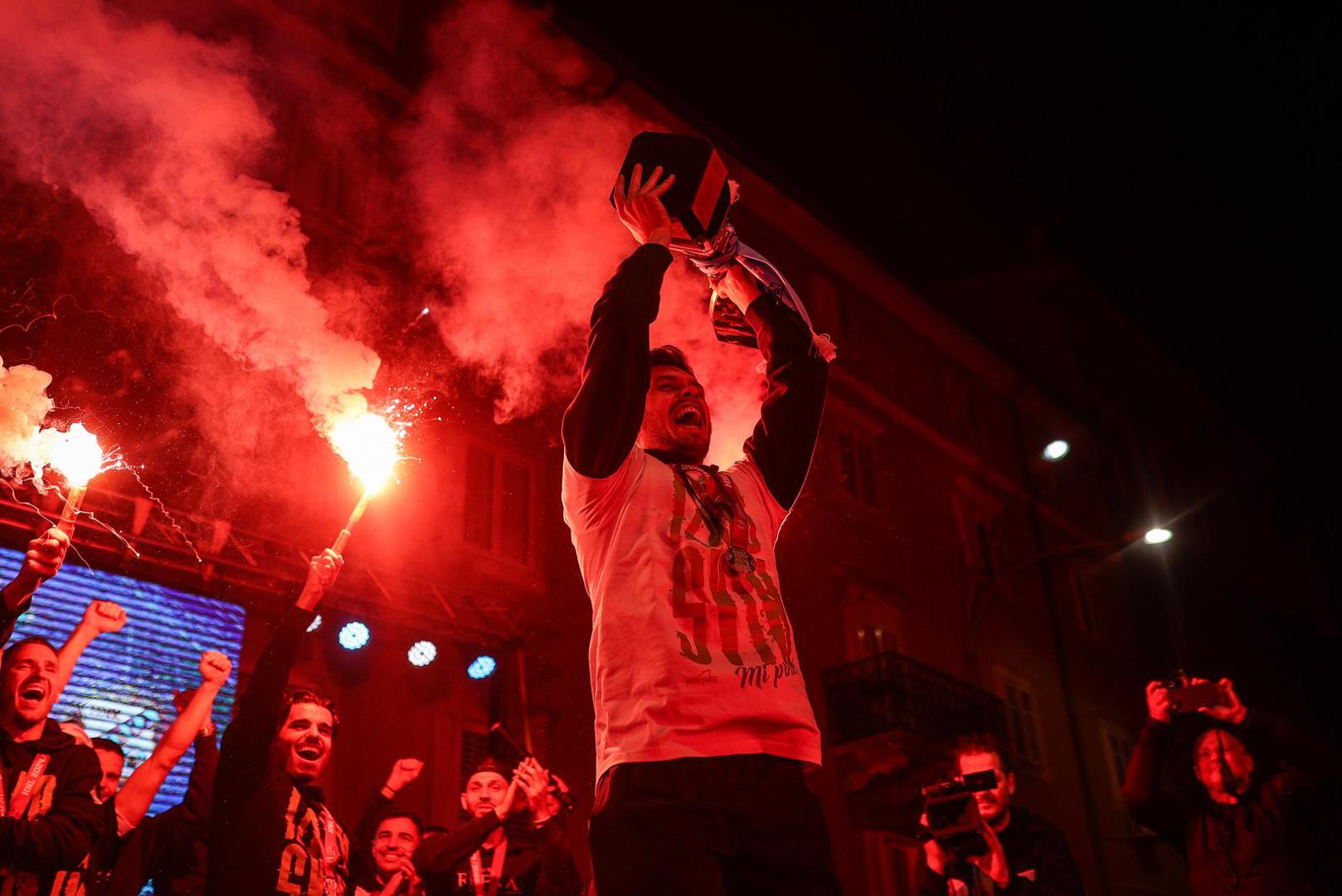 25.05.2025., Rijeka - HNK Rijeka postala je prvak Hrvatske te su igraci stigli na Korzo kako bi proslavili naslov s navijacima. Photo: Nel Pavletic/PIXSELL